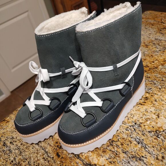 JEFFREY CAMPBELL Platform Suede Winter Snow Boots Gray Lace Up Women's Sz 6.5 - Picture 1 of 13